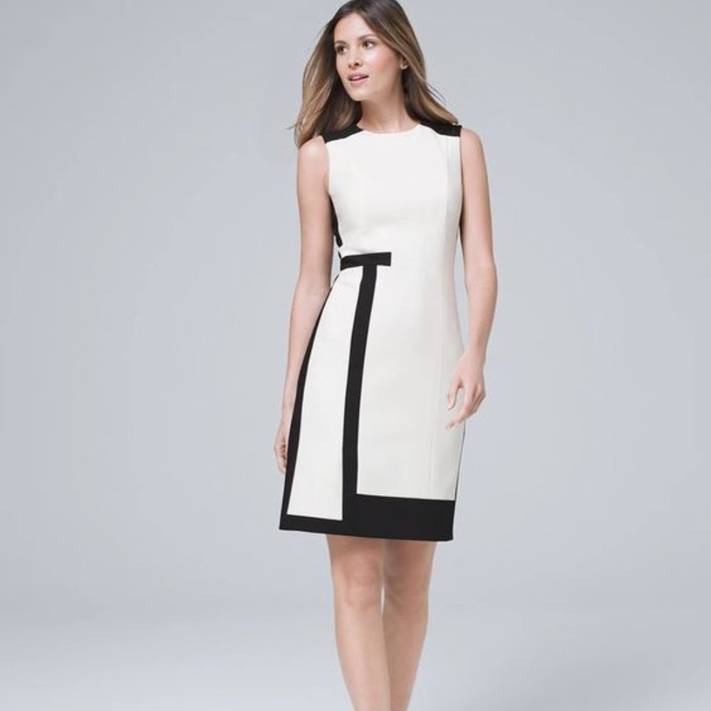 Black Ecru Colorblock shift dress